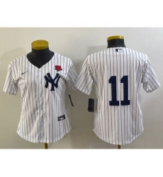 Women's New York Yankees #11 Anthony Volpe White Rose No Name Stitched Nike Cool Base Jersey