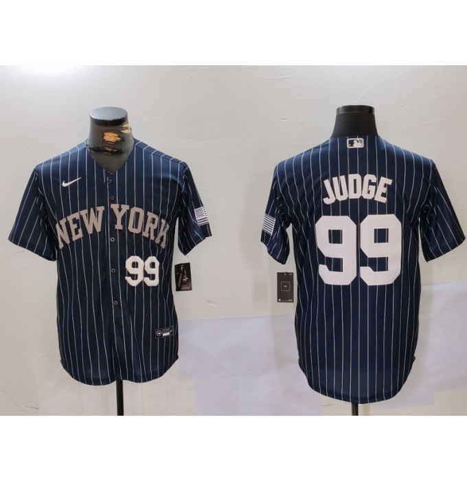 Men's New York Yankees #99 Aaron Judge Navy Pinstripe Fashion Cool Base Jerseys