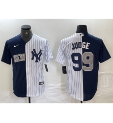 Men's New York Yankees #99 Aaron Judge Navy White Split Stitched Baseball Jersey