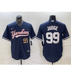 Men's New York Yankees #99 Aaron Judge Number Navy Cool Base Stitched Baseball Jersey