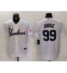 Men's New York Yankees #99 Aaron Judge White Pinstripe Fashion Cool Base Jersey