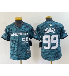 Women's New York Yankees #99 Aaron Judge Number Teal 2023 All star Cool Base Stitched Baseball Jersey