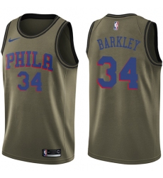 Men's Nike Philadelphia 76ers #34 Charles Barkley Swingman Green Salute to Service NBA Jersey