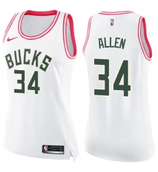 Women's Nike Milwaukee Bucks #34 Ray Allen Swingman White/Pink Fashion NBA Jersey