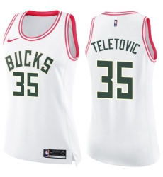 Women's Nike Milwaukee Bucks #35 Mirza Teletovic Swingman White/Pink Fashion NBA Jersey