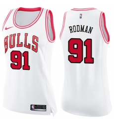 Women's Nike Chicago Bulls #91 Dennis Rodman Swingman White/Pink Fashion NBA Jersey