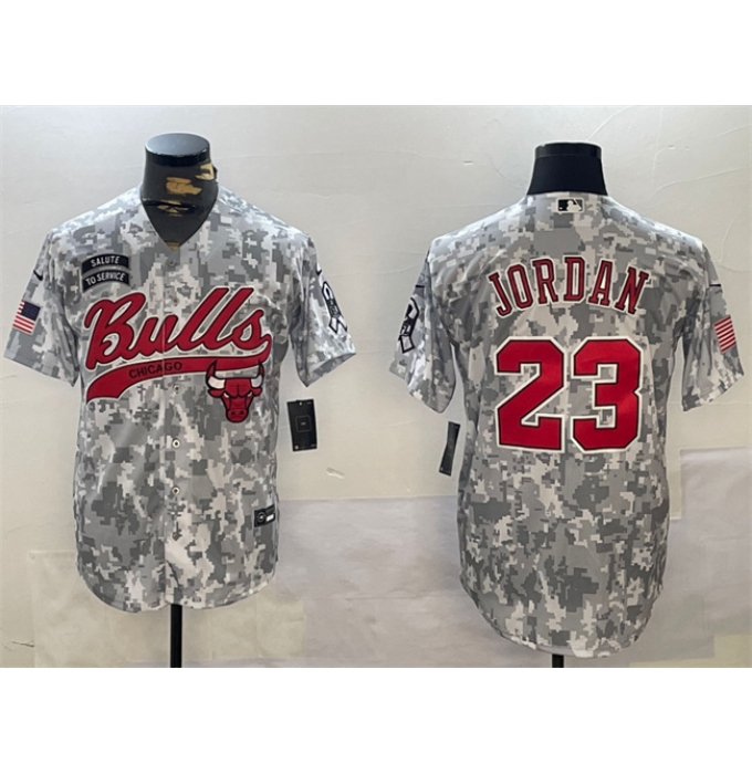 Men's Chicago Bulls #23 Michael Jordan 2024 Arctic Camo Salute To Service Stitched Baseball Jersey