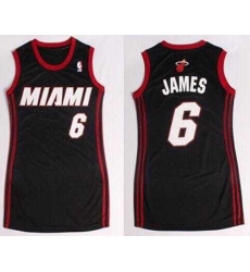 Women NBA Heat #6 LeBron James Black Dress NBA Jersey