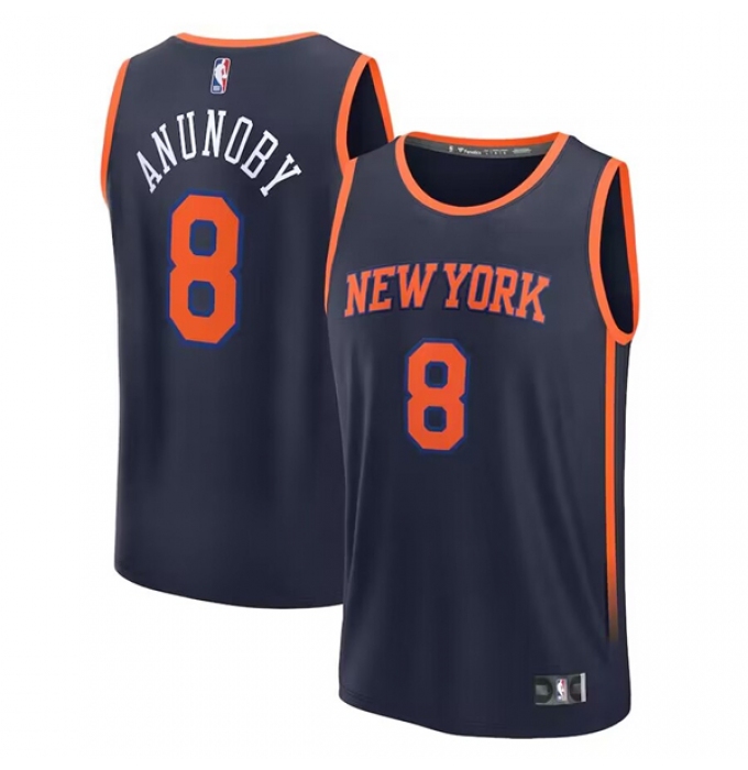 Men's New York Knicks #8 OG Anunoby Navy Statement Edition Stitched Basketball Jersey