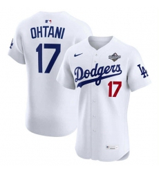 Men's Los Angeles Dodgers #17 Shohei Ohtani White 2025 World Series Cool Base Sttiched Jersey