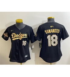 Women's Los Angeles Dodgers #18 Yoshinobu Yamamoto Black Gold 2025 World Series Champions Limited Stitched Baseball Jersey(Run Small)