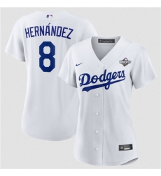 Women's Los Angeles Dodgers #8 Enrique Hernández White 2025 World Series Home Cool Base Stitched Baseball Jersey(Run Small)