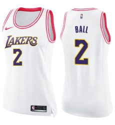 Women's Nike Los Angeles Lakers #2 Lonzo Ball Swingman White/Pink Fashion NBA Jersey