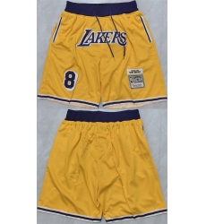 Men's Los Angeles Lakers #8 Kobe Bryant Yellow 2025 Shorts (Run Small)