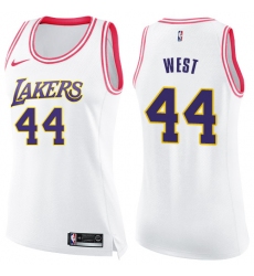 Women's Nike Los Angeles Lakers #44 Jerry West Swingman White/Pink Fashion NBA Jersey