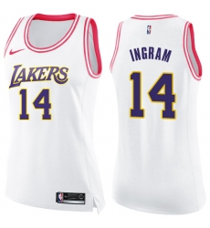 Women's Nike Los Angeles Lakers #14 Brandon Ingram Swingman White/Pink Fashion NBA Jersey