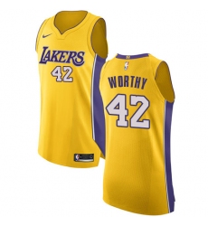 Men's Nike Los Angeles Lakers #42 James Worthy Authentic Gold Home NBA Jersey - Icon Edition