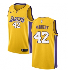 Women's Nike Los Angeles Lakers #42 James Worthy Swingman Gold Home NBA Jersey - Icon Edition