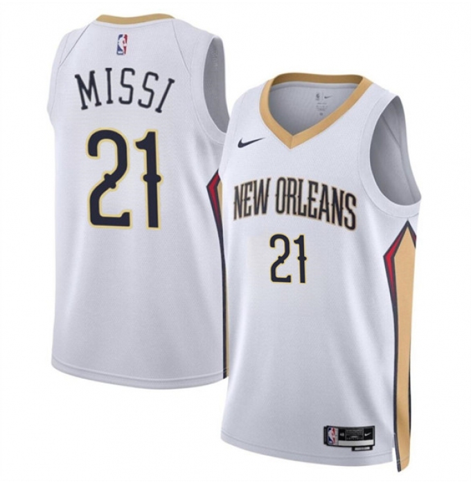 Men's New Orleans Pelicans #21 Yves Missi White 2024 Draft Association Edition Stitched Basketball Jersey