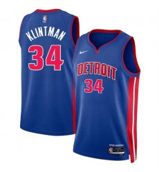 Men's Detroit Pistons #34 Bobi Klintman Blue 2024 Icon Edition Stitched Jersey