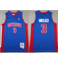 Men's Detroit Pistons #3 Ben Wallace Blue Throwback Stitched Jersey