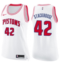 Women's Nike Detroit Pistons #42 Jerry Stackhouse Swingman White/Pink Fashion NBA Jersey