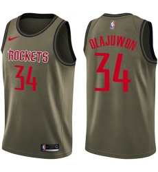 Youth Nike Houston Rockets #34 Hakeem Olajuwon Swingman Green Salute to Service NBA Jersey