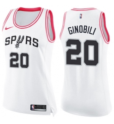 Women's Nike San Antonio Spurs #20 Manu Ginobili Swingman White/Pink Fashion NBA Jersey