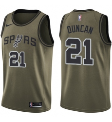 Youth Nike San Antonio Spurs #21 Tim Duncan Swingman Green Salute to Service NBA Jersey