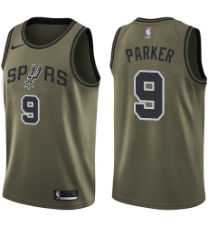 Men's Nike San Antonio Spurs #9 Tony Parker Swingman Green Salute to Service NBA Jersey