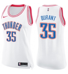 Women's Nike Oklahoma City Thunder #35 Kevin Durant Swingman White/Pink Fashion NBA Jersey