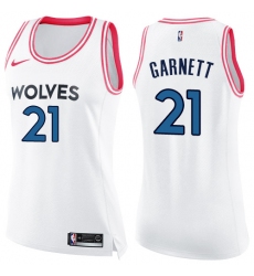 Women's Nike Minnesota Timberwolves #21 Kevin Garnett Swingman White/Pink Fashion NBA Jersey