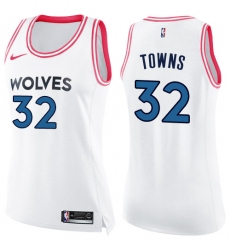 Women's Nike Minnesota Timberwolves #32 Karl-Anthony Towns Swingman White/Pink Fashion NBA Jersey