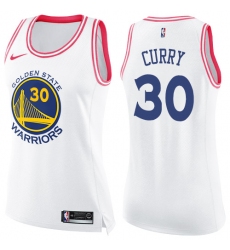 Women's Nike Golden State Warriors #30 Stephen Curry Swingman White/Pink Fashion NBA Jersey