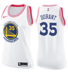 Women's Nike Golden State Warriors #35 Kevin Durant Swingman White/Pink Fashion NBA Jersey