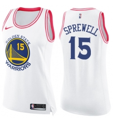 Women's Nike Golden State Warriors #15 Latrell Sprewell Swingman White/Pink Fashion NBA Jersey