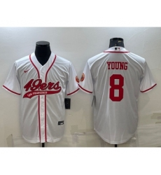 Men's San Francisco 49ers #8 Steve Young White With Patch Cool Base Stitched Baseball Jersey