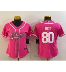 Women's San Francisco 49ers #80 Jerry Rice Pink With Patch Cool Base Stitched Baseball Jersey