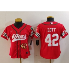 Women's San Francisco 49ers #42 Ronnie Lott Red Mexico Cool Base Stitched Baseball Jerseys