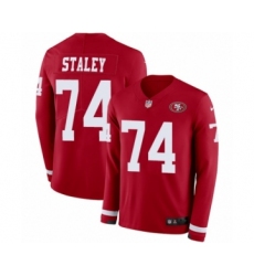 Youth Nike San Francisco 49ers #74 Joe Staley Limited Red Therma Long Sleeve NFL Jersey