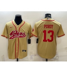 Men's San Francisco 49ers #13 Brock Purdy Gold With Patch Cool Base Stitched Baseball Jersey