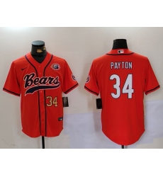 Men's Chicago Bears #34 Walter Payton Orange Throwback With Cool Base Stitched Baseball Jerseys