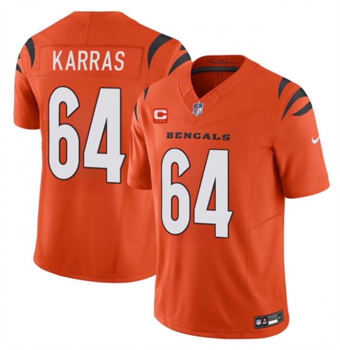 Men's Cincinnati Bengals #64 Ted Karras Orange 2024 F.U.S.E With 3-star C Vapor Untouchable Limited Football Stitched Jersey