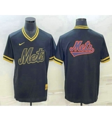 Men's New York Mets Big Logo Black Gold Nike Cooperstown Legend V Neck Jerseys