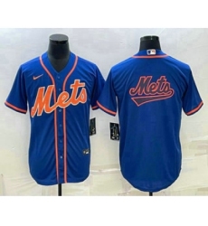 Men's New York Mets Big Logo Navy Blue Cool Base Stitched Baseball Jersey