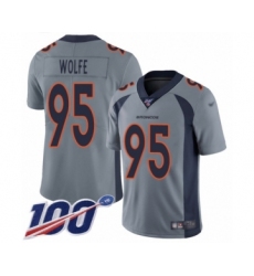Men's Denver Broncos #95 Derek Wolfe Limited Silver Inverted Legend 100th Season Football Jersey