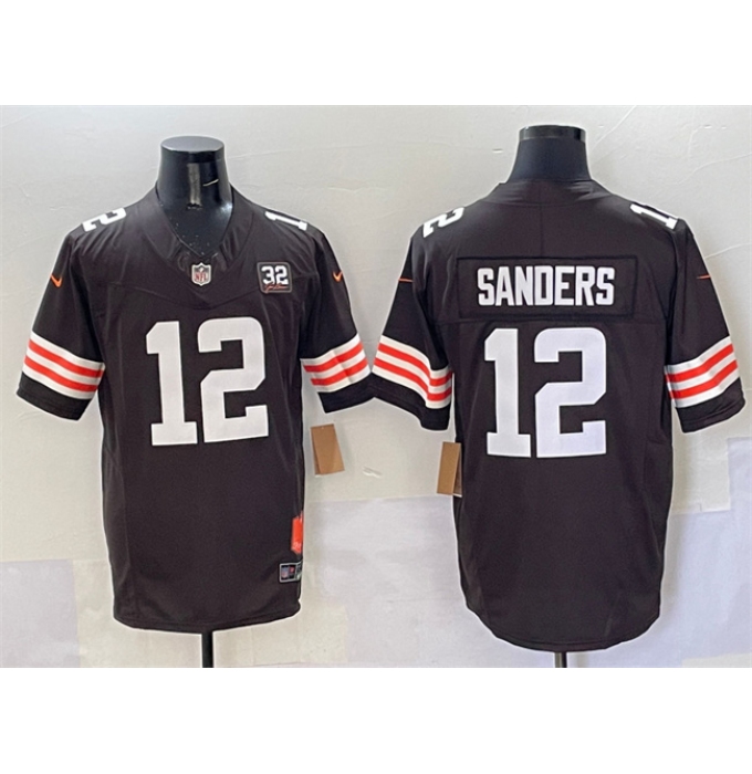 Men's Cleveland Browns #12 Shedeur Sanders Brown 2025 Draft F.U.S.E. With Jim Brown Memorial & Home Vapor Limited Football Stitched Jersey