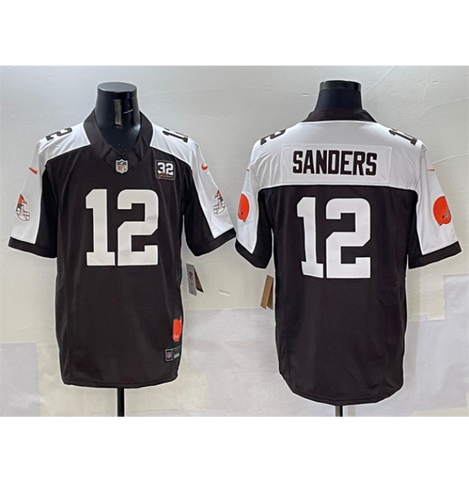 Men's Cleveland Browns #12 Shedeur Sanders Brown White 2025 Draft F.U.S.E. With Jim Brown Memorial & Home Vapor Limited Football Stitched Jersey