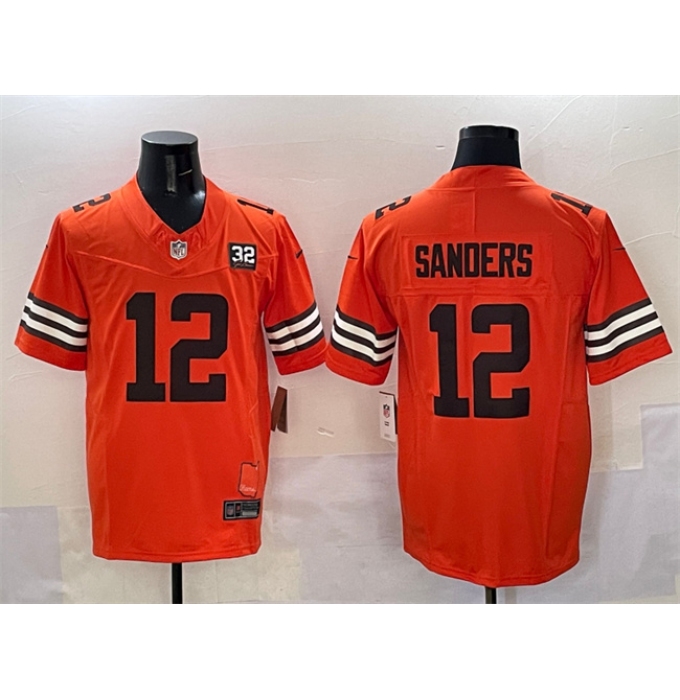 Men's Cleveland Browns #12 Shedeur Sanders Orange 2025 Draft F.U.S.E. With Jim Brown Memorial & Home Vapor Limited Football Stitched Jersey