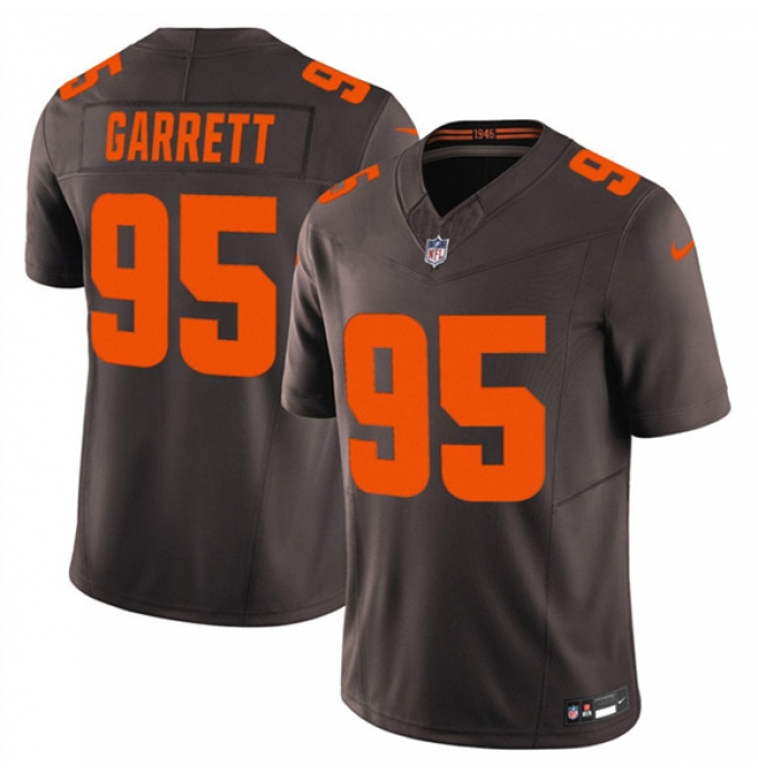 Men's Cleveland Browns #95 Myles Garrett Brown 2025 F.U.S.E. Alpha Dawg Limited Football Stitched Jersey